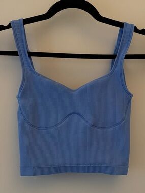Blue Ribbed Bustier Crop Tank Top
